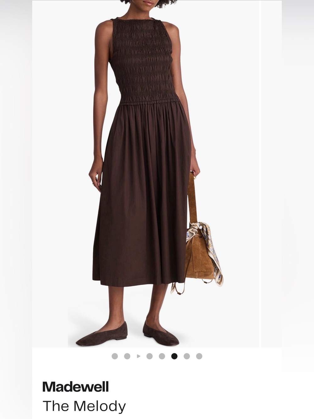 Madewell The Melody Sleeveless Smocked Midi Dress in Brown - never worn; without